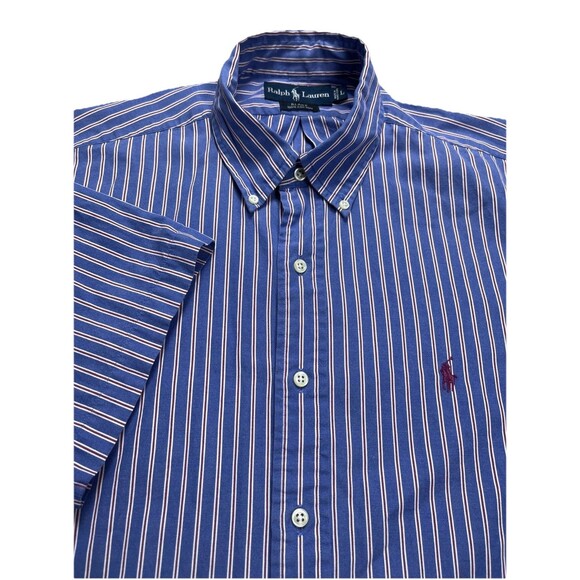80s 90s Ralph Lauren Mens Sz L Striped Button Blake Shirt Short Sleeve Hong Kong - Picture 1 of 10